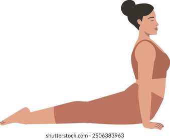 White body positive woman sun salutation yoga pose