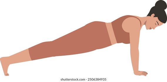 White body positive woman sun salutation yoga pose