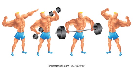 White bodybuilder in different poses set