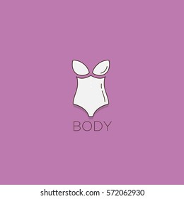 White bodysuit flat icon logo, template isolated on purple background.