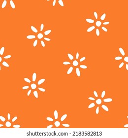 Patrón blanco inmaculado floral con fondo naranja.