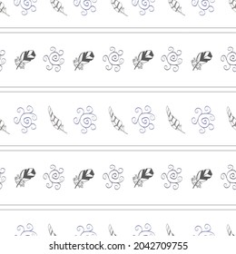 White Boho Style Stripe and Feather seamless pattern background