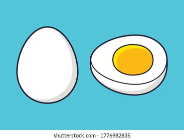 White boiled egg and the half isolated cartoon vector