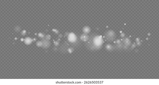 White bokeh background with soft glow and glitter. Abstract, luxurious, and festive design for holiday, winter, or Christmas themes. Modern, shiny, and magical. Vector illustration.