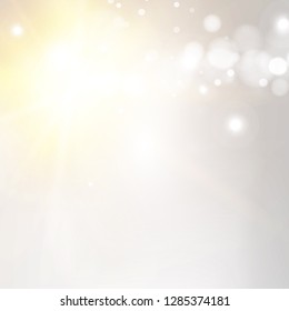 White bokeh background with sun beam at left side corner of image. Vector illustration.