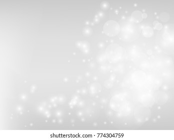 White bokeh background, vector illustration. Tender blurred circles, sparkles, dots, light winter colors.