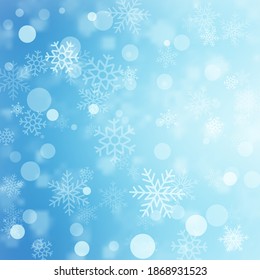 White bokeh blur background. Circle of light on blue background, abstract light background