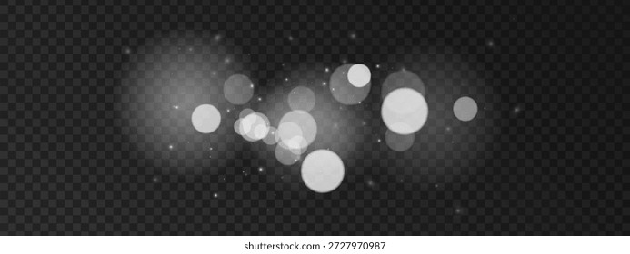 Las luces bokeh blancas con partículas brillantes crean efectos de fondo etéreos, con brillo suave, brillo y confeti delicado como la nieve para diseños elegantes.