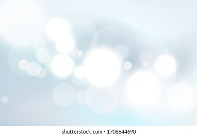 White Bokeh Sky background. Soft blur light effect wallpaper. Abstract background bokeh blurred. Shiny bokeh light snow effect. Vector illustration.