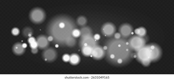 White bokeh. Soft glowing spheres with warm tint and blur, floating abstract particles for elegant, dreamy or romantic visual compositions.