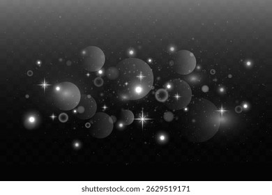 White bokeh. Sparkling dust particles and sparks. EPS 10 vector.