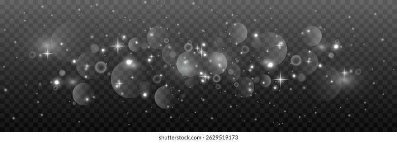 White bokeh. Sparkling dust particles and sparks. EPS 10 vector.