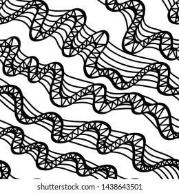 white bold handdrawn ink wavy lines, thin stripes on black. seamless vector pattern