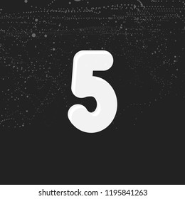 White bold number 5. Round and soft corners letter. Vector illustration. Monogram template.