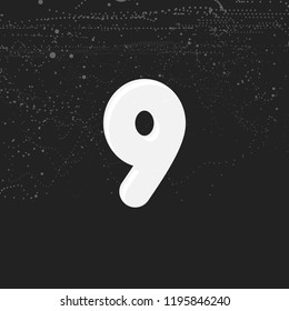 White bold number 9. Round and soft corners letter. Vector illustration. Monogram template.