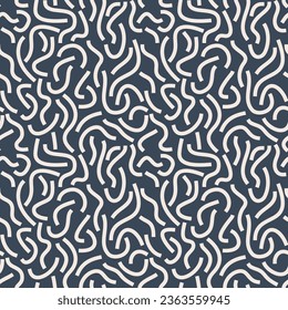 White bold Squiggles. white curved lines isolated on dark background. Monochrome geometric seamless pattern.