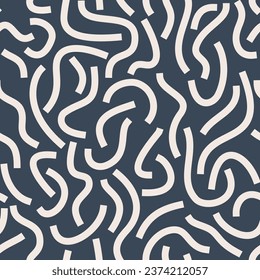 White bold Squiggles. white curved lines isolated on dark background. Monochrome geometric seamless pattern.