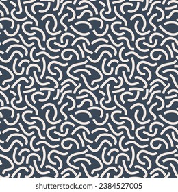 White bold Squiggles. white curved lines isolated on dark background. Monochrome geometric seamless pattern.