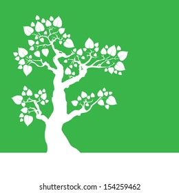 White Bold Tree icon on green background, vector illustration