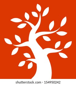 White Bold Tree icon on orange background, vector illustration 