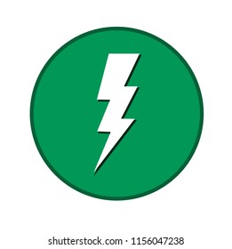 White bolt icon in green circle with drop shadow. Vector illustration.