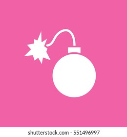 White bomb with a burning wick. Bomb vector icon. Pink background