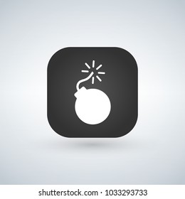 white bomb icon over app button, vector illustration.
