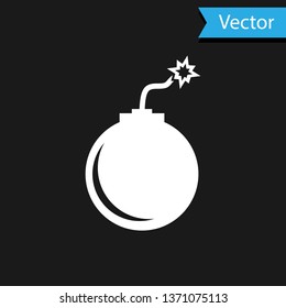 White Bomb ready to explode icon isolated on black background. Vector Illustration
