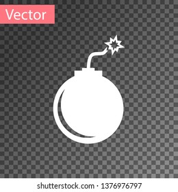 White Bomb ready to explode icon isolated on transparent background. Vector Illustration