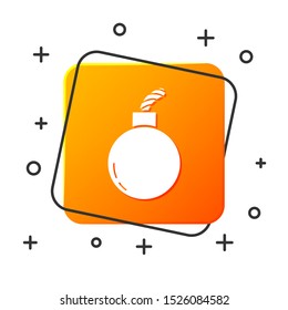 White Bomb ready to explode icon isolated on white background. Orange square button. Vector Illustration
