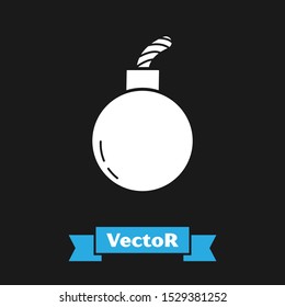 White Bomb ready to explode icon isolated on black background.  Vector Illustration