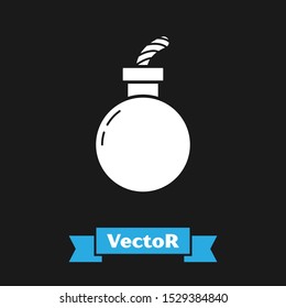 White Bomb ready to explode icon isolated on black background. Happy Halloween party.  Vector Illustration