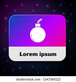 White Bomb ready to explode icon isolated on black background. Rectangle color button. Vector Illustration