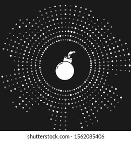 White Bomb ready to explode icon isolated on grey background. Happy Halloween party. Abstract circle random dots. Vector Illustration
