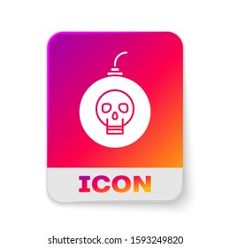White Bomb ready to explode icon isolated on white background. Happy Halloween party. Rectangle color button. Vector Illustration