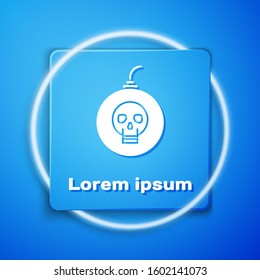 White Bomb ready to explode icon isolated on blue background. Happy Halloween party. Blue square button. Vector Illustration