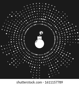 White Bomb ready to explode icon isolated on grey background. Abstract circle random dots. Vector Illustration