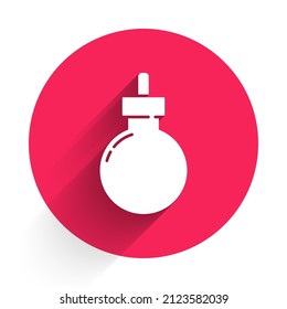 White Bomb ready to explode icon isolated with long shadow. Happy Halloween party. Red circle button. Vector