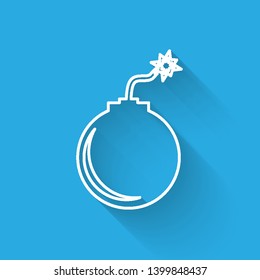 White Bomb ready to explode line icon isolated with long shadow. Vector Illustration
