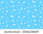 White Bone And Cat Or Dog Paw Pattern On Blue Background. Wallpaper. Vector Illustration