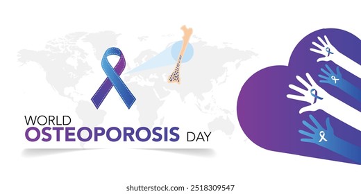 Cinta de forma de hueso blanco para el concepto de conciencia de osteoporosis. Prevención de la pérdida de densidad ósea. Día de solidaridad contra las enfermedades del sistema esquelético. Osteopatía senior. Ilustración vectorial médica.