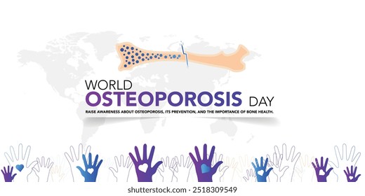 Cinta de forma de hueso blanco para el concepto de conciencia de osteoporosis. Prevención de la pérdida de densidad ósea. Día de solidaridad contra las enfermedades del sistema esquelético. Osteopatía senior. Ilustración vectorial médica.