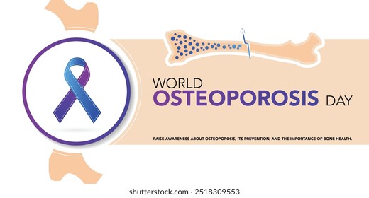 Cinta de forma de hueso blanco para el concepto de conciencia de osteoporosis. Prevención de la pérdida de densidad ósea. Día de solidaridad contra las enfermedades del sistema esquelético. Osteopatía senior. Ilustración vectorial médica.