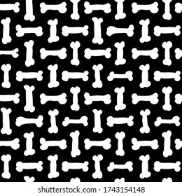 White bones on black background - seamless vector pattern of hand drawn doodle bones, halloween wrapping paper or dog's textile print