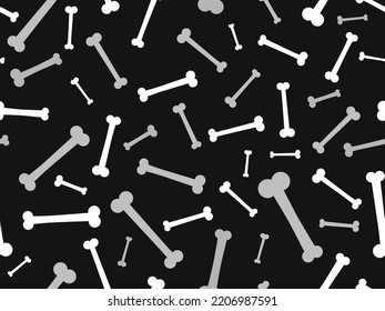 White bones on a black background seamless pattern. Halloween decor. Dog bone. Design for wrapping paper, banners and fabric printing. Vector illustration