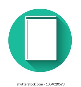 White Book icon isolated with long shadow. Green circle button. Vector Illustration