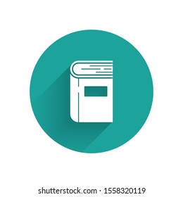 White Book icon isolated with long shadow. Green circle button. Vector Illustration