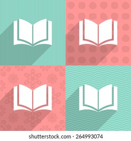 White book icon on colorful backgrounds long shadow