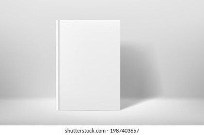 White book in white interior. 3d style realistic vector mock up