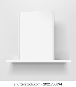 Libro blanco en una estantería blanca. 3.d estilo vectorial realista maqueta